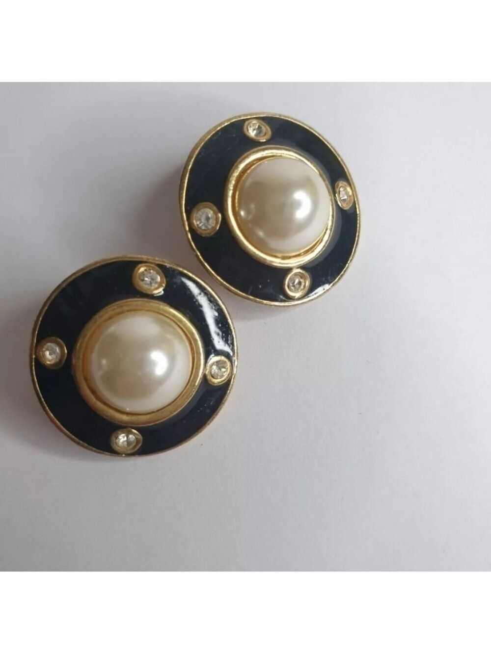 Vintage Marks & Spencer  Faux Pearl & Enamel  Earrings